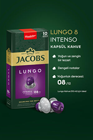 Jacobs Lungo 8 Intenso Nespresso Uyumlu Alüminyum Kapsül Kahve 10 Adet X 10 Paket