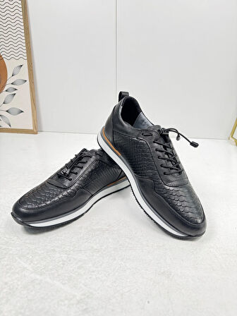 Günlük Erkek Ayakkabı İçi Dışı Hakiki Deri Casual Lastik Bağcıklı Beyaz Tabanlı Comfort Sneaker 5050