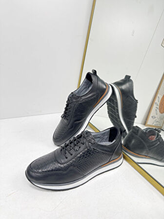 Günlük Erkek Ayakkabı İçi Dışı Hakiki Deri Casual Lastik Bağcıklı Beyaz Tabanlı Comfort Sneaker 5050
