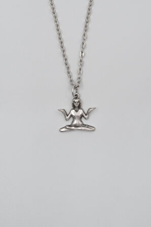 Meditasyon - Yoga - Ruhani - Düz Ezme Zincir Kolye - Antik Gümüş Kaplama - Kadın Erkek - 60 cm