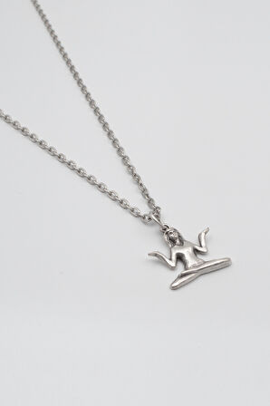 Meditasyon - Yoga - Ruhani - Düz Ezme Zincir Kolye - Antik Gümüş Kaplama - Kadın Erkek - 60 cm