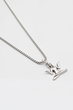 Meditasyon - Yoga - Ruhani - Örme Zincir Kolye - Antik Gümüş Kaplama - Kadın Erkek - 60 cm