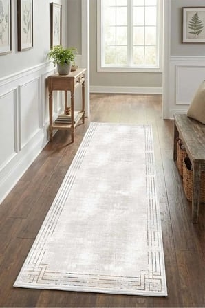 Yıkanabilir Yolluk Halı Kaymaz Taban Salon Mutfak Açık Gri