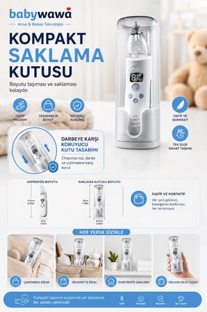 Babywawa H-032 Elektrikli Burun Aspiratörü 0-12 Yaş Şarjlı Nazal Aspiratör 5 Kademe Güçlü Vakum Led 