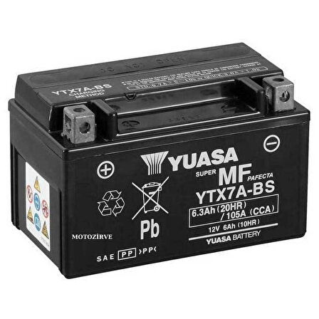 Yuasa YTX7A-BS 6,3 Ah Motosiklet Aküsü 12 Volt 105 Bakımsız, ytx7abs