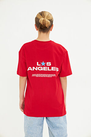 Los Angeles Baskılı %100 Pamuk Oversize Beyaz Unisex Çocuk Tişört