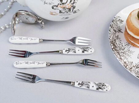 Mikasa x V&A Alice In Wonderland Paslanmaz Çelik Porselen Saplı Pasta Çatalı 4lü