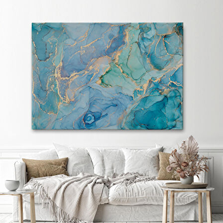 Mürekkep ve Alkol Elementleri ile Mermer Deseni Verilmiş Kanvas Tablo-5050