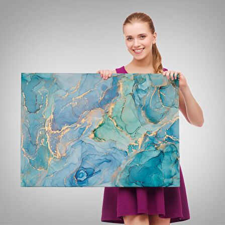 Mürekkep ve Alkol Elementleri ile Mermer Deseni Verilmiş Kanvas Tablo-5050