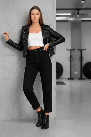 Kadın Jeans Siyah Mom Jean Yüksek Bel Denim Kot Pantolon