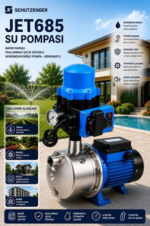 JET685 OTOMATİK SU HİDRAFOR 4 DAİRE YETERLİ SU POMPASI 1.5 Hp BAKIR SARGI PASLANMAZ YÜKSEK BASINÇLI