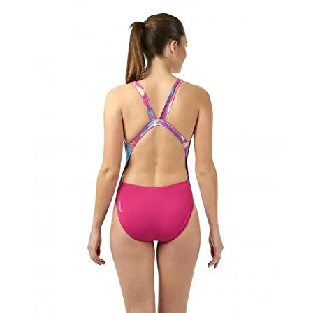 Speedo Kadın Yüzme Mayosu Pembe Speedo Alv Digi Lbck Af Pink/Blue Tek Parça Bayan Mayo 8 083709257