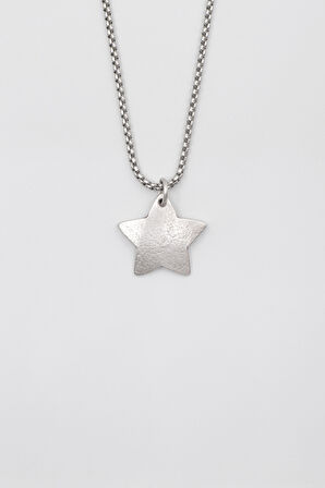 Yıldız Örme Zincir Kolye - Antik Gümüş Kaplama - Kadın Erkek - 60 cm