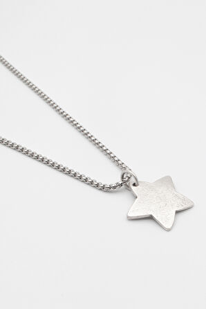 Yıldız Örme Zincir Kolye - Antik Gümüş Kaplama - Kadın Erkek - 60 cm