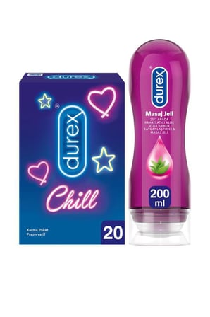 Durex Chill Karma Prezervatif 20’li + Durex Play Kayganlaştırıcı & Masaj Jeli Aloe Vera, 200 ml