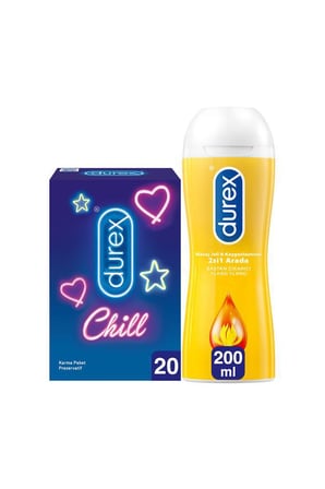 Durex Chill Karma Prezervatif 20’li + Durex Play Kayganlaştırıcı & Masaj Jeli Hassas Ylang 200 ml