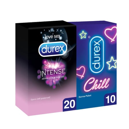 Durex Chill Karma Paket Prezervatif 10'lu + Durex Intense Prezervatif, 20' li