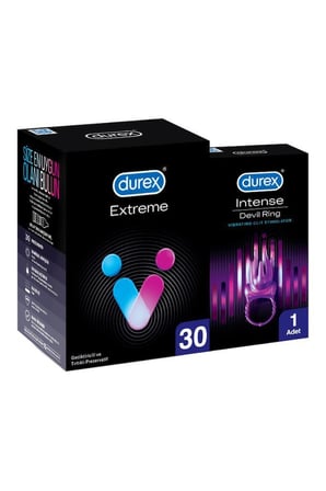 Durex Extreme 30'li Geciktiricili ve Tırtıklı Prezervatif+Durex Intense Devil Ring Titreşimli Halka
