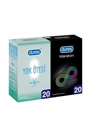 Durex Yok Ötesi Slim Fit 20'li İnce + Maraton Geciktiricili 20'li Prezervatif