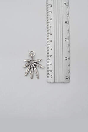 Marihuana - Kenevir Yaprak Düz Ezme Zincir Kolye - Antik Gümüş Kaplama - Kadın Erkek - 60 cm