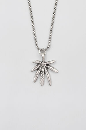 Marihuana - Kenevir Yaprak Örme Zincir Kolye - Antik Gümüş Kaplama - Kadın Erkek - 60 cm