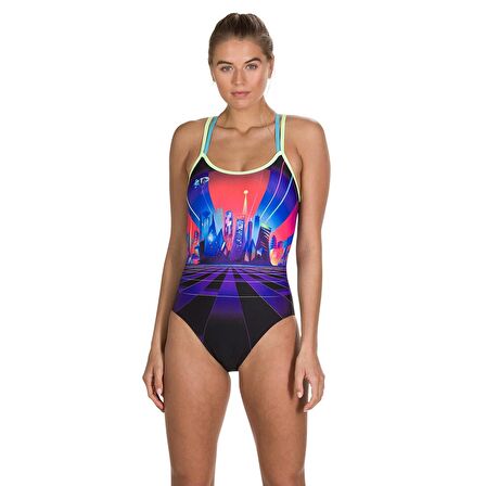 SPEEDO KADIN ANTRENMAN MAYOSU NEON FAN PLMT DOUB XBCK AF BLK/GRN 8-10626D279 YZM UK BEDEN