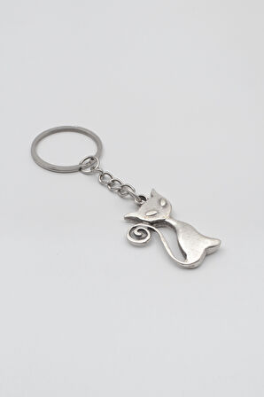 Mistik Kedi Anahtarlık - Antik Gümüş Kaplama - Kadın Erkek