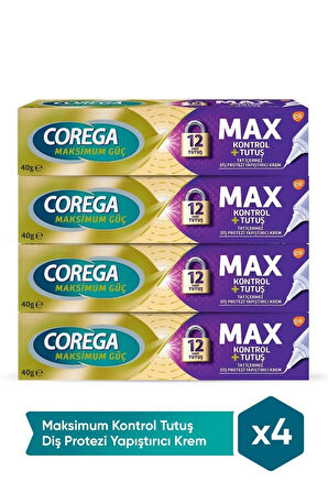 Corega Maksimum Kontrol + Tutuş Diş Protez Yapıştırıcı Krem 40 gr x 4 Adet