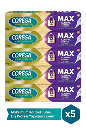 Corega Maksimum Kontrol + Tutuş Diş Protez Yapıştırıcı Krem 40 gr x 5 Adet