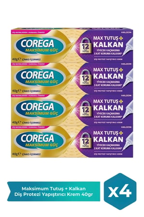 Corega Maksimum Tutuş + Kalkan Diş Protez Yapıştırıcı Krem 40 gr x 4 Adet