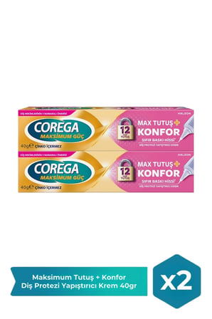 Corega Maksimum Tutuş + Konfor Diş Protezi Yapıştırıcı Krem 40 gr x 2 Adet