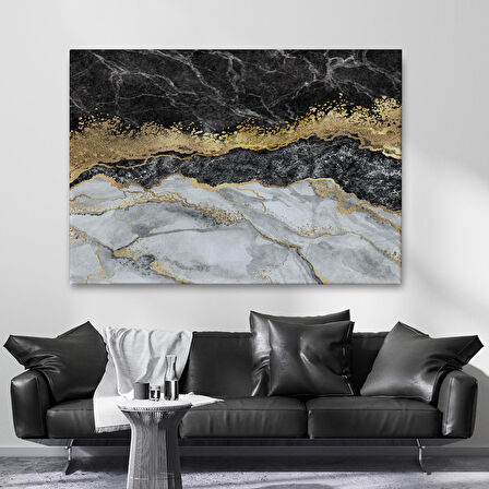 Mermer Desenli ve Altun Tozu Detaylı Soyut Modern Kanvas Tablo-5054