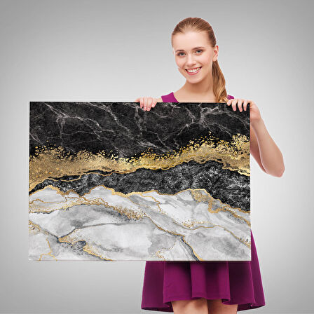 Mermer Desenli ve Altun Tozu Detaylı Soyut Modern Kanvas Tablo-5054