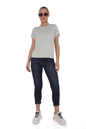 Viskon Dökümlü Tişört-Gri