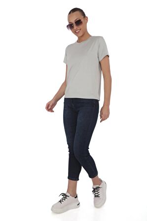 Viskon Dökümlü Tişört-Gri