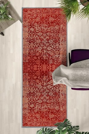 A-30 Modern Dijital Baskı Yıkanabilir Kaymaz Yolluk Halı Bordo