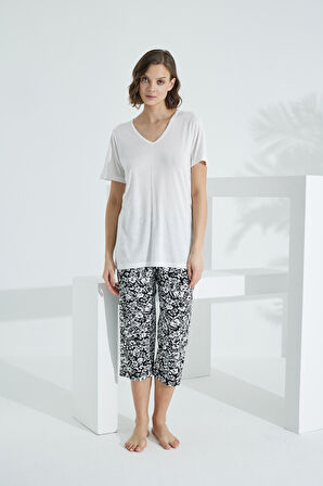 Bambu Soft Kumaş Kısa Kol Kadın Kapri Takım 71037