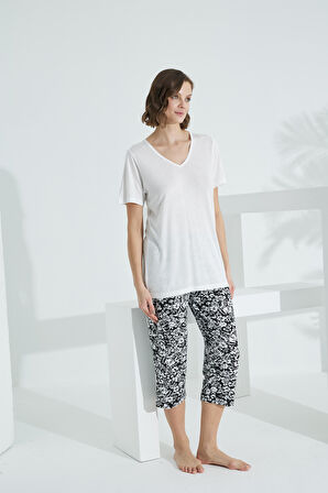 Bambu Soft Kumaş Kısa Kol Kadın Kapri Takım 71037