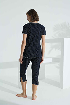 Angelique Bambu Kumaş Kısa Kol Dantel Detaylı Kadın Kapri Takım 22261