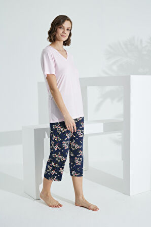 Bambu Soft Kumaş Kısa Kol Kapri Takım 71041