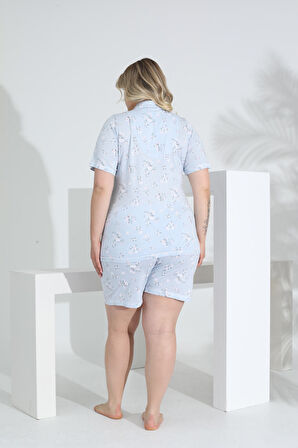 Angelique Bambu Kumaş Kısa Kol Düğmeli Kadın Şort Takım 22055