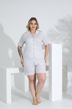 Angelique Bambu Kumaş Kısa Kol Düğmeli Kadın Şort Takım 22053