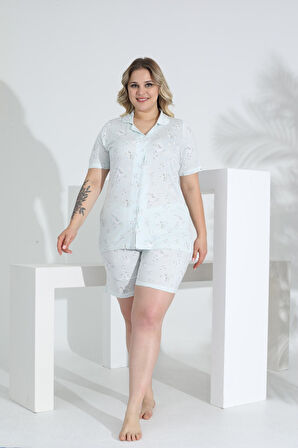 Angelique Bambu Kumaş Kısa Kol Düğmeli Kadın Şort Takım 22056