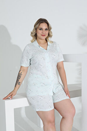 Angelique Bambu Kumaş Kısa Kol Düğmeli Kadın Şort Takım 22056