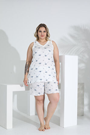 Angelique Bambu Kumaş Kolsuz V Yaka Kadın Şort Takım 22060