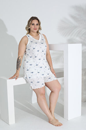 Angelique Bambu Kumaş Kolsuz V Yaka Kadın Şort Takım 22060