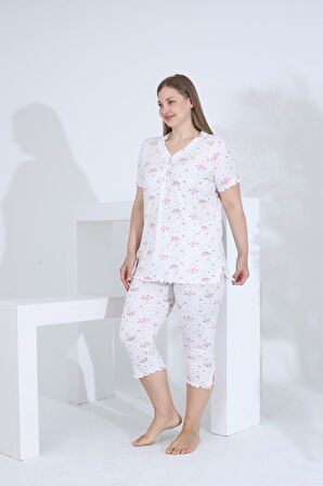 Angelique Bambu Kumaş Kısa Kol Dantel Detaylı Kadın Kapri Takım 22269