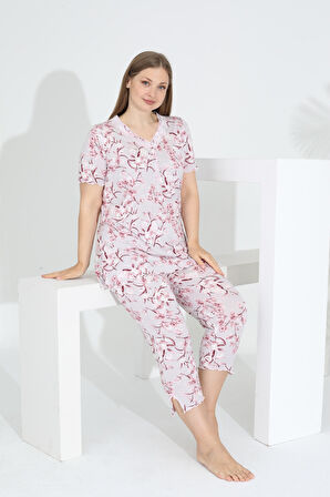 Angelique Bambu Kumaş Kısa Kol Dantel Detaylı Kadın Kapri Takım 22266