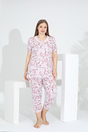 Angelique Bambu Kumaş Kısa Kol Dantel Detaylı Kadın Kapri Takım 22266