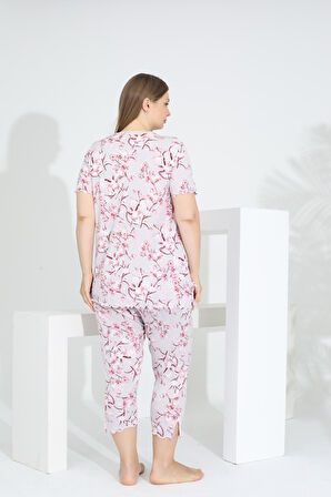 Angelique Bambu Kumaş Kısa Kol Dantel Detaylı Kadın Kapri Takım 22266